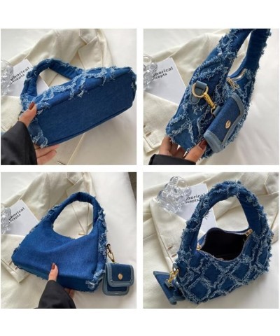 Y2k Purse Women Shoulder Bags Quilted Distressed Jean Denim Purse Evening Bag Clutch Handbag Jeans Bag (light blue) Dark Blue...