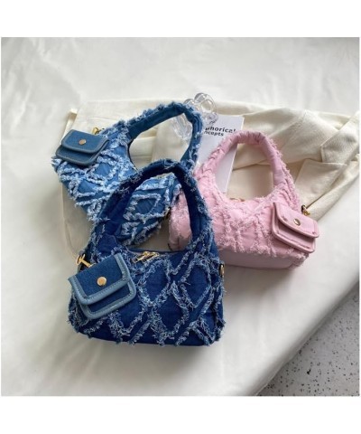 Y2k Purse Women Shoulder Bags Quilted Distressed Jean Denim Purse Evening Bag Clutch Handbag Jeans Bag (light blue) Dark Blue...