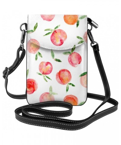 Watercolor Peach Cute Fruit Cell Phone Purse Leather Shoulder Bag Mini Phone Pouch Crossbody Bag For Women $19.49 Shoulder Bags