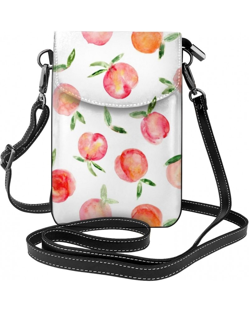 Watercolor Peach Cute Fruit Cell Phone Purse Leather Shoulder Bag Mini Phone Pouch Crossbody Bag For Women $19.49 Shoulder Bags