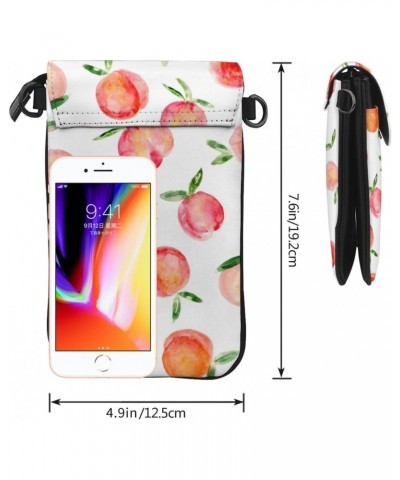 Watercolor Peach Cute Fruit Cell Phone Purse Leather Shoulder Bag Mini Phone Pouch Crossbody Bag For Women $19.49 Shoulder Bags