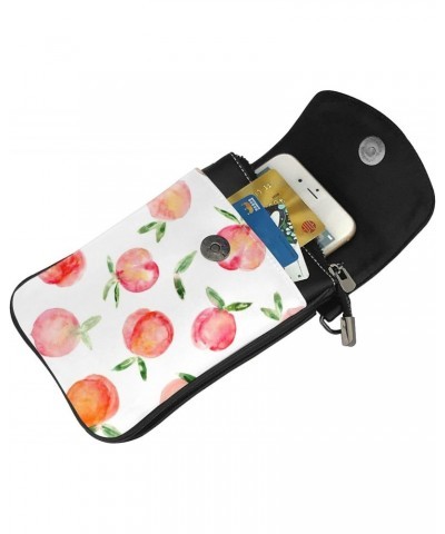 Watercolor Peach Cute Fruit Cell Phone Purse Leather Shoulder Bag Mini Phone Pouch Crossbody Bag For Women $19.49 Shoulder Bags