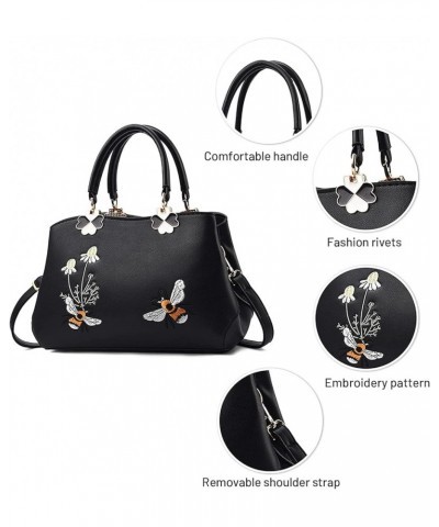 Women Embroidery Flowers Messenger Bag Floral Pattern Top Handle Satchel Shopping Dinner Party Shoulder Tote (Black 2,27 * 11...