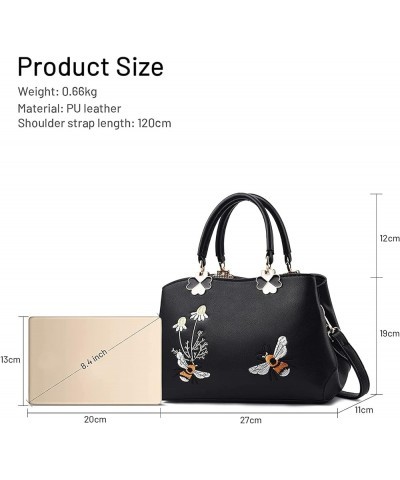 Women Embroidery Flowers Messenger Bag Floral Pattern Top Handle Satchel Shopping Dinner Party Shoulder Tote (Black 2,27 * 11...