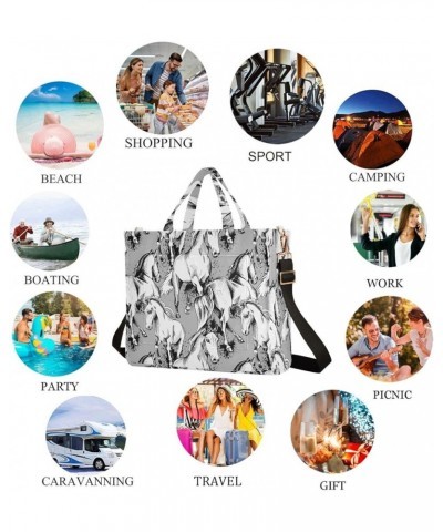 Women's Trendy Horses Black White Crossbody Satchel Bag Handbag for Work Travel Gym Shopping Multi05 $12.10 Satchels