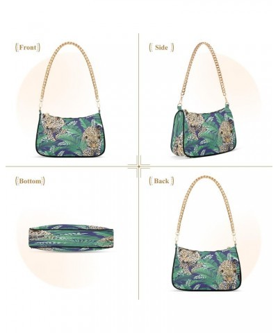 Cheetah Leopards Palm Leaves Small Chain Shoulder Bag for Women Travel Hobo Tote Handbag Clutch Purse with Zipper $12.90 Totes