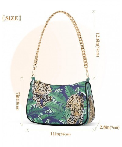 Cheetah Leopards Palm Leaves Small Chain Shoulder Bag for Women Travel Hobo Tote Handbag Clutch Purse with Zipper $12.90 Totes