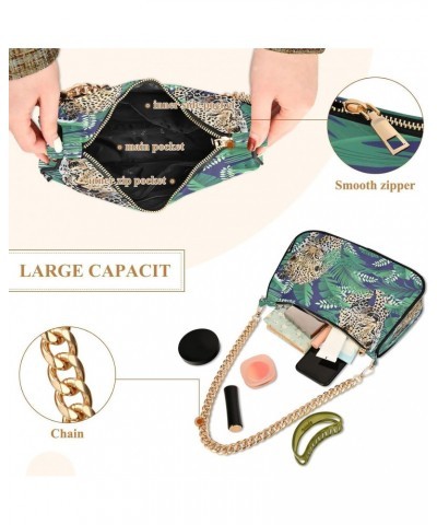 Cheetah Leopards Palm Leaves Small Chain Shoulder Bag for Women Travel Hobo Tote Handbag Clutch Purse with Zipper $12.90 Totes