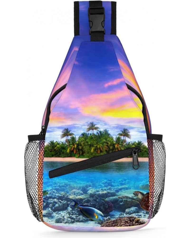 Summer Tropical Sea Sling Bag for Women Crossbody Backpack Purse Shoulder Casual Daypack Cross Body Bags for Travel Cycling H...