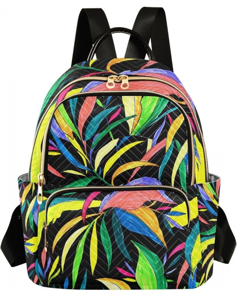 Women Backpack Rainbow Tropical Leaves Anti-Theft Travel Backpack with Luggage Belt Durable Lightweight Handbag Lady Purse Ro...