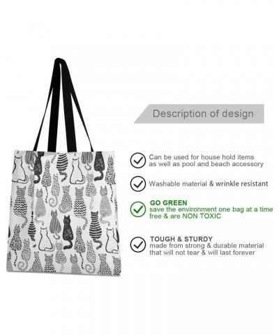 Large Canvas Tote Bag Aesthetic for Women Line Sketch Cats Print with Inner Pocket, Big Storage Shoulder Bag Grocery Bag Purs...