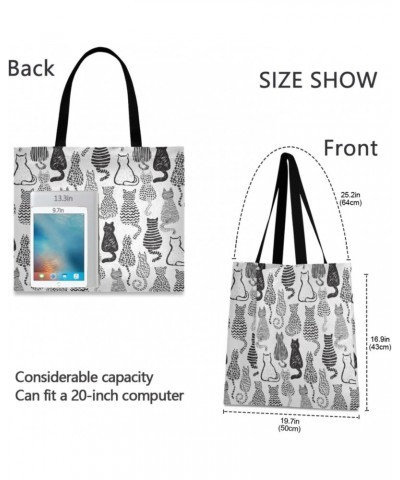 Large Canvas Tote Bag Aesthetic for Women Line Sketch Cats Print with Inner Pocket, Big Storage Shoulder Bag Grocery Bag Purs...