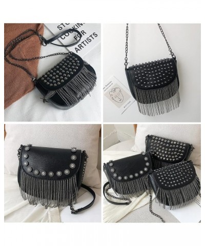 Women Small Square Bag Tassel Chain Shoulder Bags Crossbody Bags Satchel Purse-Black 1 Black 4 $20.40 Totes