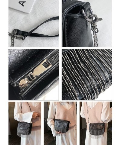 Women Small Square Bag Tassel Chain Shoulder Bags Crossbody Bags Satchel Purse-Black 1 Black 4 $20.40 Totes