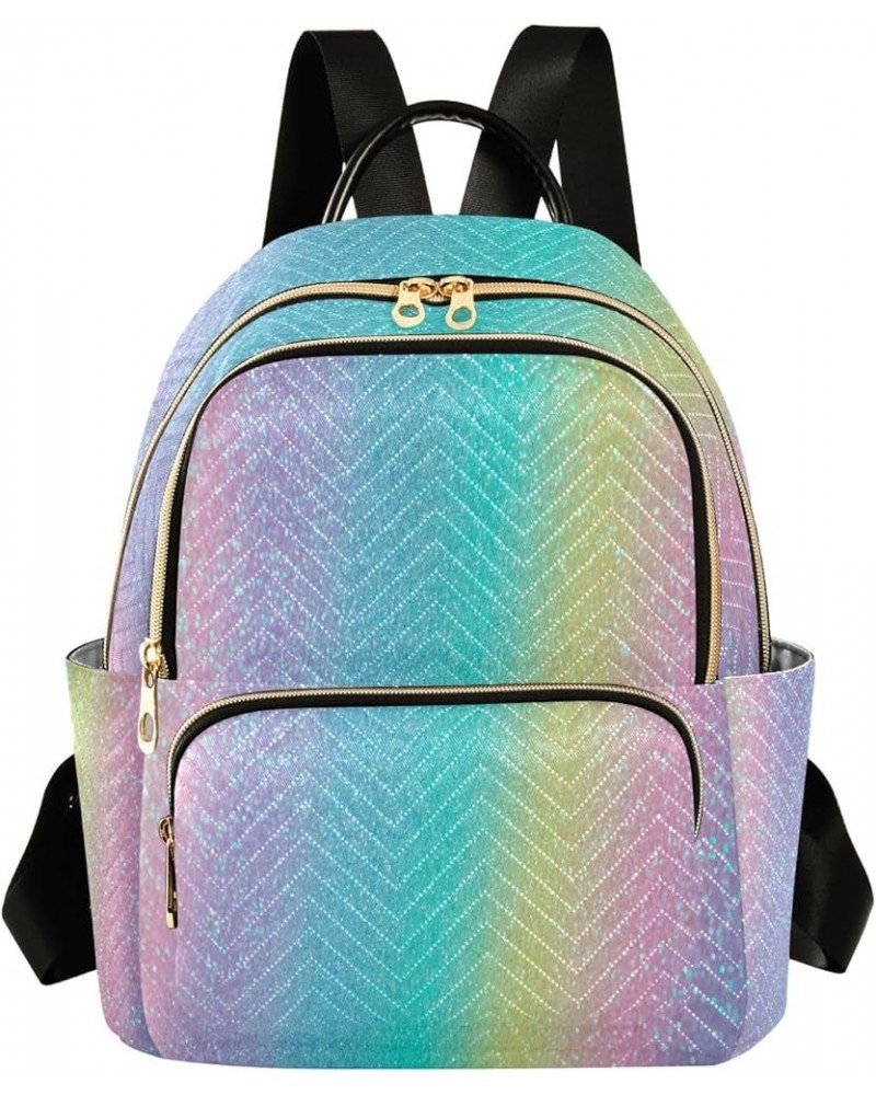 Mini Backpack for Women, Iridescent Rainbow Glitter Travel Backpack Purse for Ladies, Small Bookbag Daypack Shoulder Bag M A1...