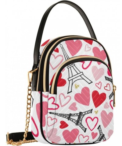 Valentines Cell Phone Purse Eiffel Tower Heart Cute Crossbody Handbag Durable Shoulder Bag Sturdy Travel Pouch Compact Chic B...