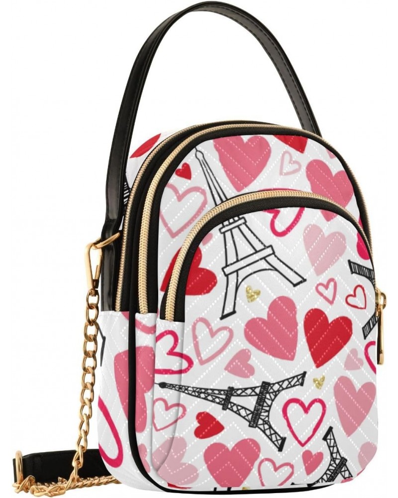 Valentines Cell Phone Purse Eiffel Tower Heart Cute Crossbody Handbag Durable Shoulder Bag Sturdy Travel Pouch Compact Chic B...