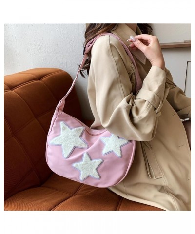 Women Canvas Messenger Bag Versatile Crossbody Sling Bag Adjustable Strap Pentagram Satchel Bag Zipper Tote Bag Studen Pink $...