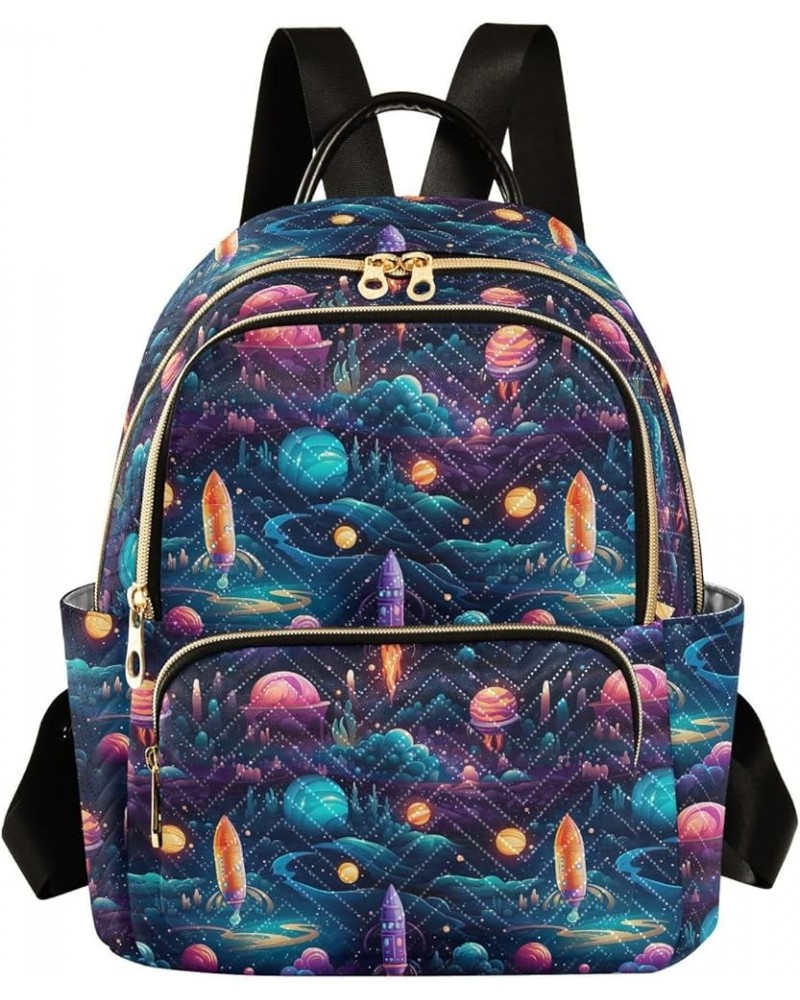 Space Rocket Planet Galaxy Backpack Purse for Women Small Travel Bag Fashion Daypack M 202a4514 M(11.4"x6.1"x14.17") 202a4514...