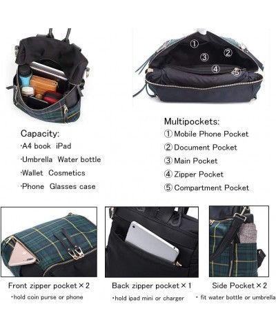 Women Backpack Purse Waterproof Rucksack Lightweight Fashion Casual Travel Ladies Shoulder Bag Daypack Green Plaid $17.35 Bac...