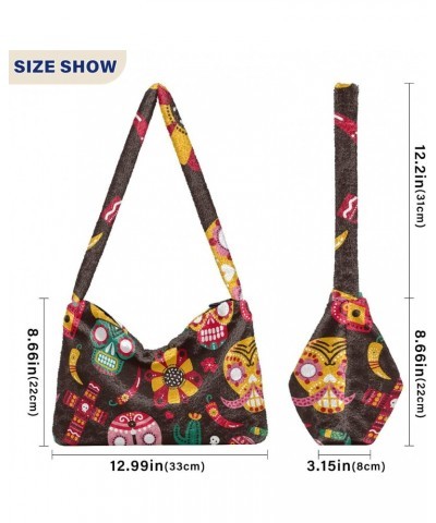 Halloween Women Boho Handbag Cactus Llama Sugar Skull Underarm Bag Tote Bag Shoulder Bag Crossbody Bag Fluffy Cell Phone Purs...