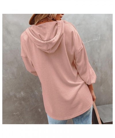 Women's Button Collar Casual Loose Hoodies Fall Clothes Lightweight Pullover Tops Solid Color Hooded Sweatshirt Pink $9.71 Cl...