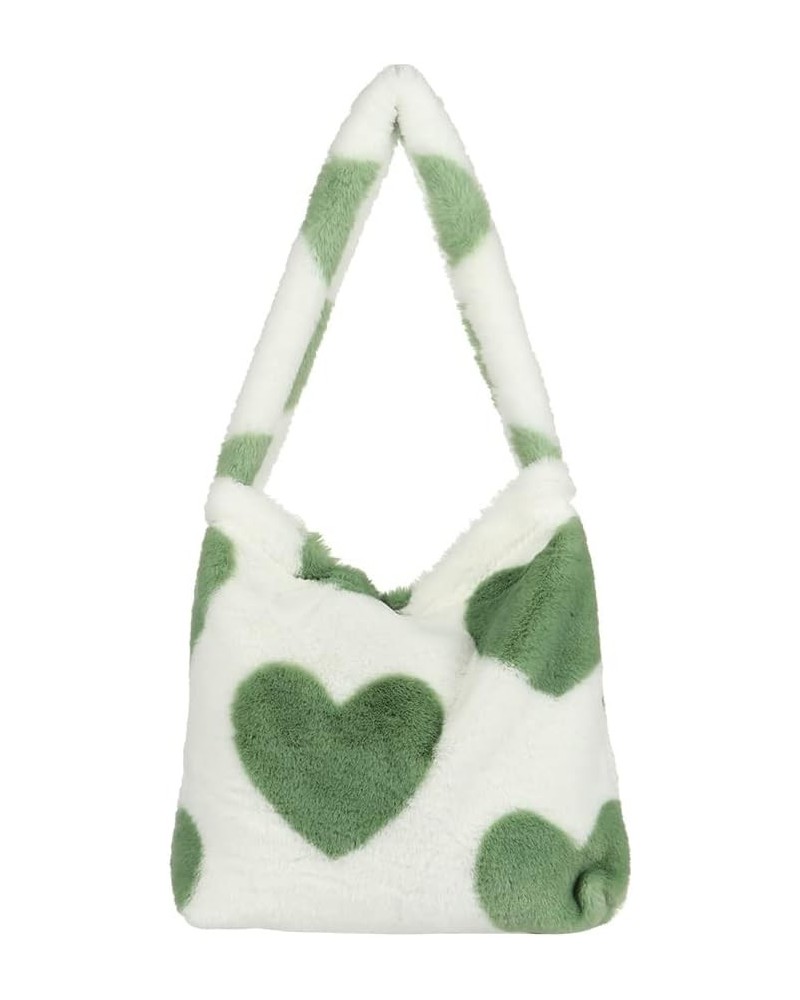 Shopping Bag Women Girls Handbag Winter Plush Tote Female Top-handle Bag(green heart) $6.88 Totes