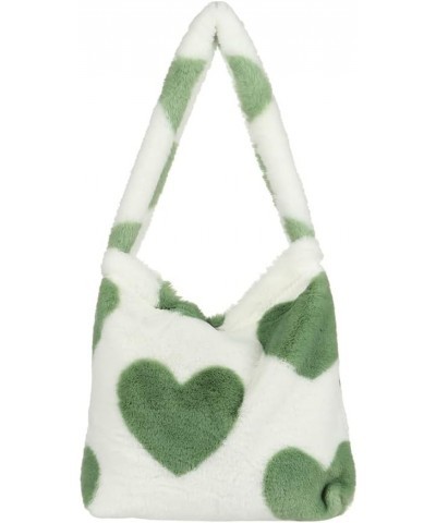 Shopping Bag Women Girls Handbag Winter Plush Tote Female Top-handle Bag(green heart) $6.88 Totes