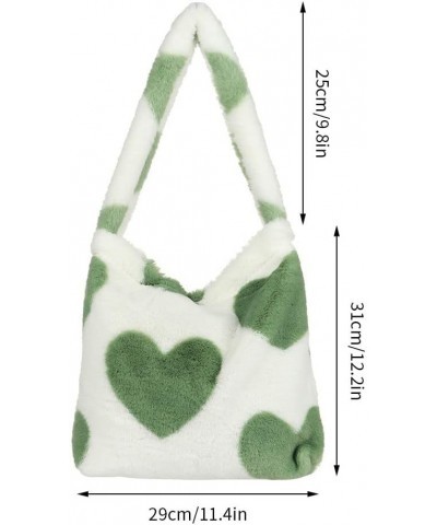 Shopping Bag Women Girls Handbag Winter Plush Tote Female Top-handle Bag(green heart) $6.88 Totes