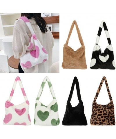 Shopping Bag Women Girls Handbag Winter Plush Tote Female Top-handle Bag(green heart) $6.88 Totes