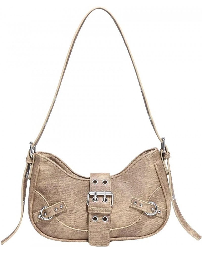 Women's Pleated Hobo Shoulder Bag PU Leather Clutch Handbag Khaki $17.91 Shoulder Bags