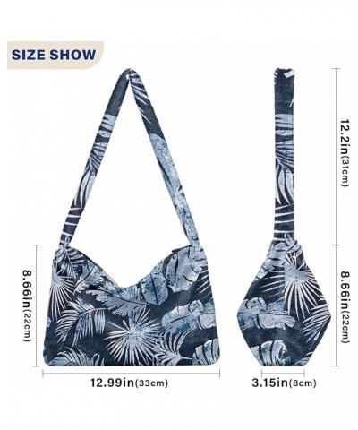 Monstera Deliciosa Leaf Womens Shoulder Purse, Fluffy Bag Crossbody Hobo Purses Tropical Leaves Nature Color $11.75 Hobo Bags