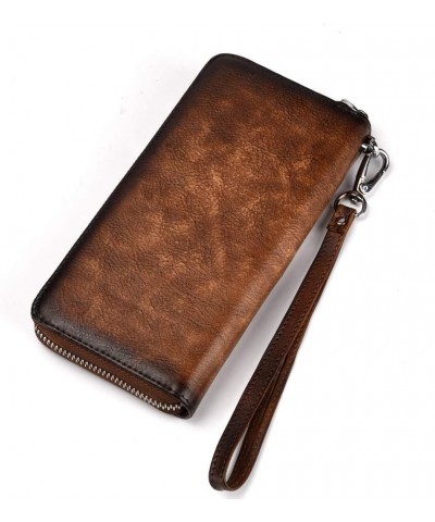 Womens Genuine Leather Wallets Vintage Embossing Cowhide Handmade Zip Around Purse Phone Case (Black) Brown $24.17 Wallets