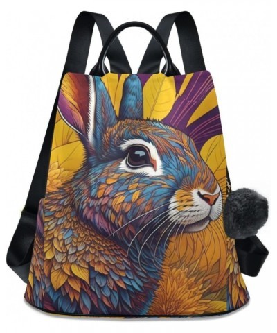 Women's Fashion Backpack Purse Colored Rabbit Leaves Print, Anti Theft Casual Daypack Shoulder Bag with Key Chain 15 Inches $...