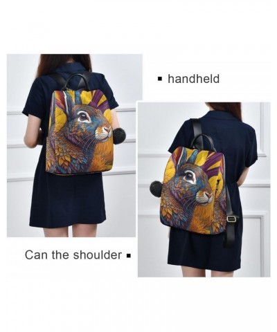 Women's Fashion Backpack Purse Colored Rabbit Leaves Print, Anti Theft Casual Daypack Shoulder Bag with Key Chain 15 Inches $...