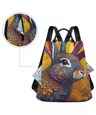 Women's Fashion Backpack Purse Colored Rabbit Leaves Print, Anti Theft Casual Daypack Shoulder Bag with Key Chain 15 Inches $...