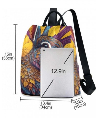 Women's Fashion Backpack Purse Colored Rabbit Leaves Print, Anti Theft Casual Daypack Shoulder Bag with Key Chain 15 Inches $...