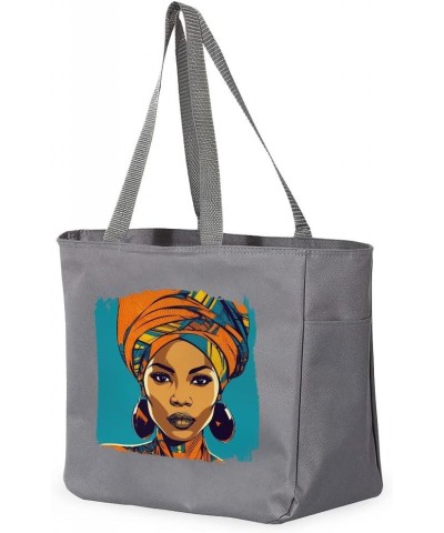 African Woman Art Tote Bag with Pocket - Friend Bags - Gift for Her Gray $19.19 Totes