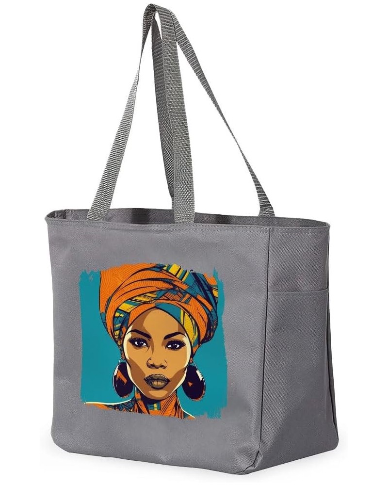 African Woman Art Tote Bag with Pocket - Friend Bags - Gift for Her Gray $19.19 Totes