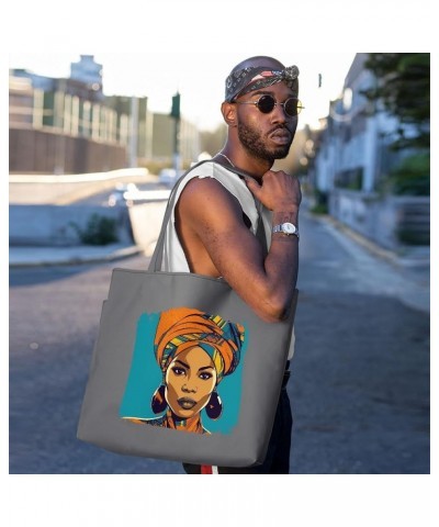 African Woman Art Tote Bag with Pocket - Friend Bags - Gift for Her Gray $19.19 Totes