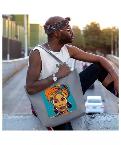 African Woman Art Tote Bag with Pocket - Friend Bags - Gift for Her Gray $19.19 Totes