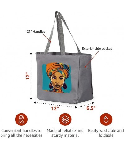 African Woman Art Tote Bag with Pocket - Friend Bags - Gift for Her Gray $19.19 Totes