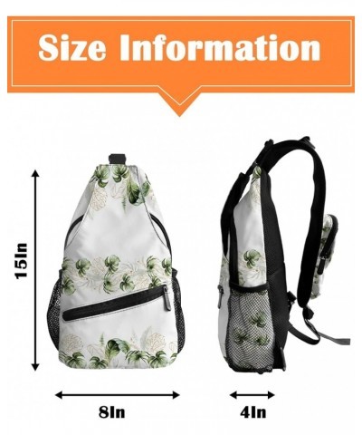 Sling Backpack, Watercolor Green Tropical Plants Palm Plantain Turtle Leaf Vintage Waterproof Lightweight Small Sling Bag, Tr...