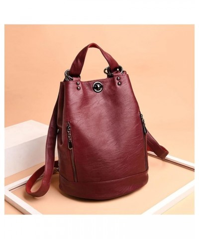 Casual Large-Capacity Fashion Bags For Women Soft Leather Womens Backpack Fashion Travel Backpack Ladies (Color : Wine Red, S...