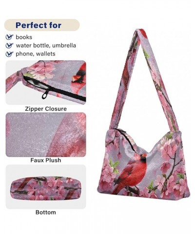 Green Leaves Modern Ladies Shoulder Handbags, Shoulder Tote Bag for Women, Autumn Handbags Red Bird on Branch of Pink Blossom...