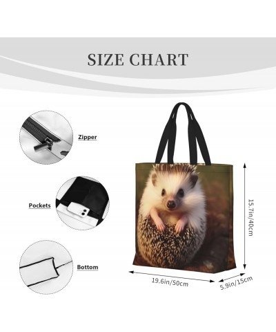 Tote Bag for Women Cute Penguin Tote Bags with Zipper Large Capacity Casual Shoulder Handbags Baby Hedgehog $13.93 Totes