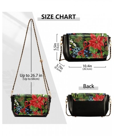 Christmas Crossbody Handbag Holly Leaves Flower Cute Berry Snowflake PU Leather Shoulder Bag Sturdy Travel Pouch Compact Chic...