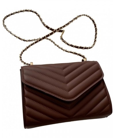 Women's PU Leather Chevron Flap Crossbody Bag Casual Lightweight Chain Mini Shoulder Bags Brown $18.69 Shoulder Bags