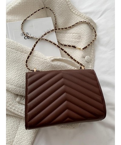 Women's PU Leather Chevron Flap Crossbody Bag Casual Lightweight Chain Mini Shoulder Bags Brown $18.69 Shoulder Bags