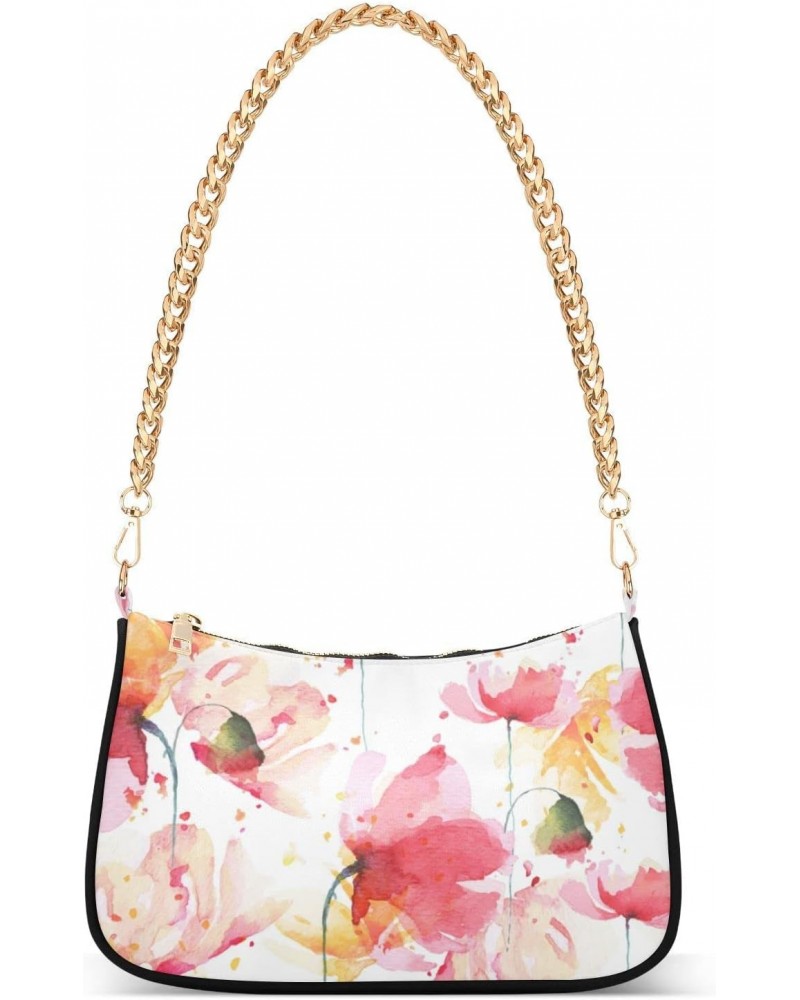 Watercolor Pink Flowers Handbags Shoulder Bag Womens Tote Clutch Purses Satchel Bags for Women $15.00 Satchels